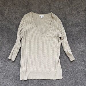 New York & Company Tan Cable Knit V Neck Sweater Size Large